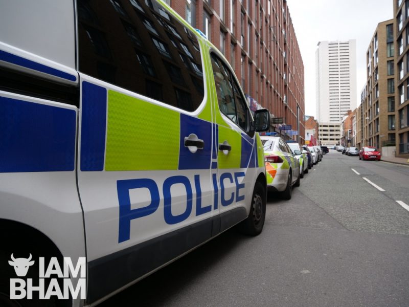 Police emergency vehicles stationed near Hurst Street in Birmingham following the stabbing rampage 