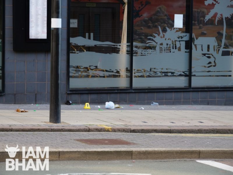 Police evidence markers outside Mykonos bar in Hurst Street, Birmingham 