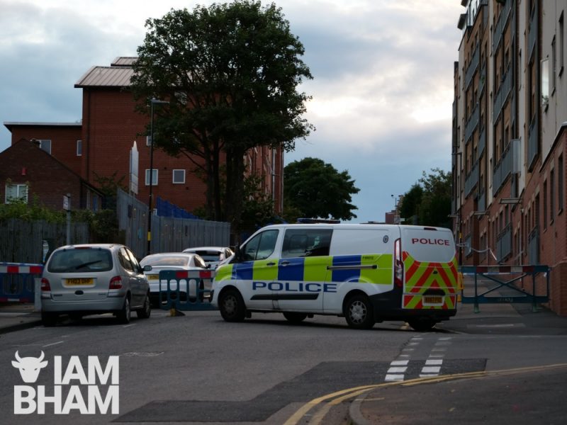 Irving Street in Birmingham city centre sealed off by police after Liverpudlian Jacob Billington, 23, was stabbed and murdered on the road by a knifeman on September 6