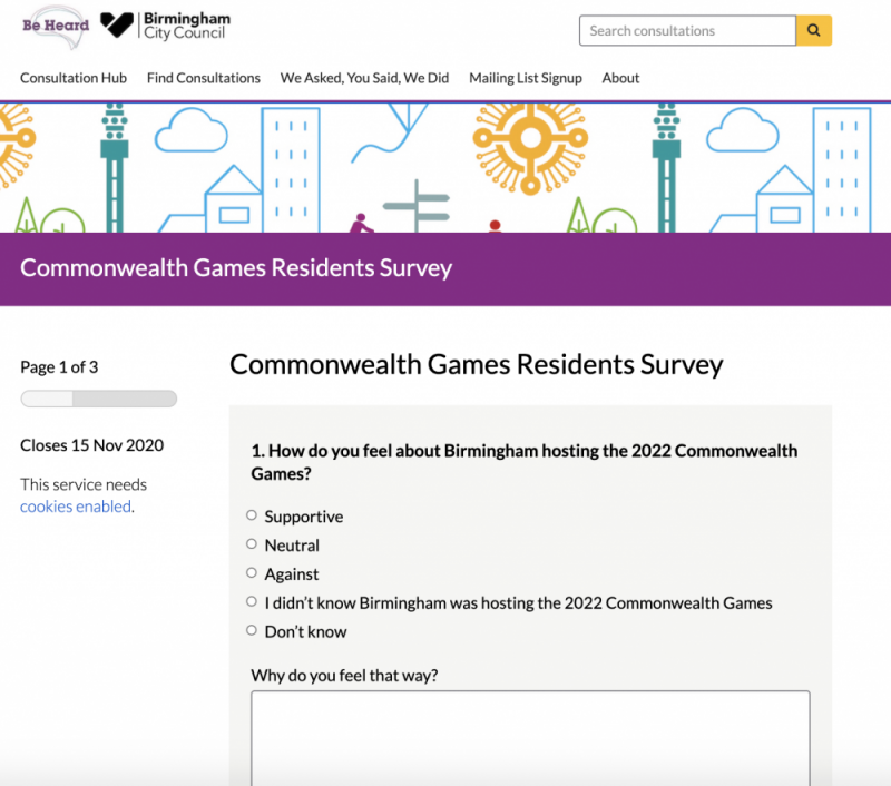 Birmingham City Council have launched a brief Commonwealth Games 2022 survey for residents 