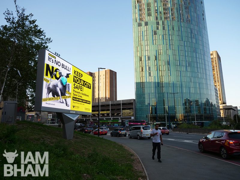 A billboard encouraging people in Birmingham to stay safe to prevent a second lockdown