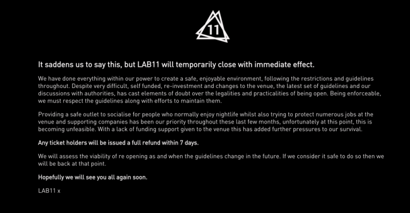 A statement displayed on the Lab11 website 