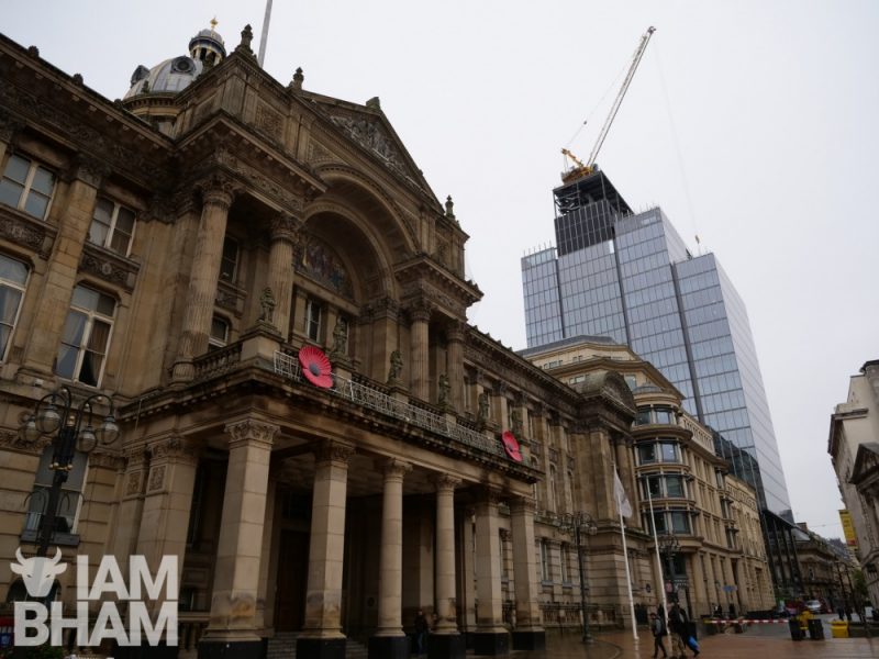 The Birmingham City Council House displaying red poppies ahead of Remembrance Sunday