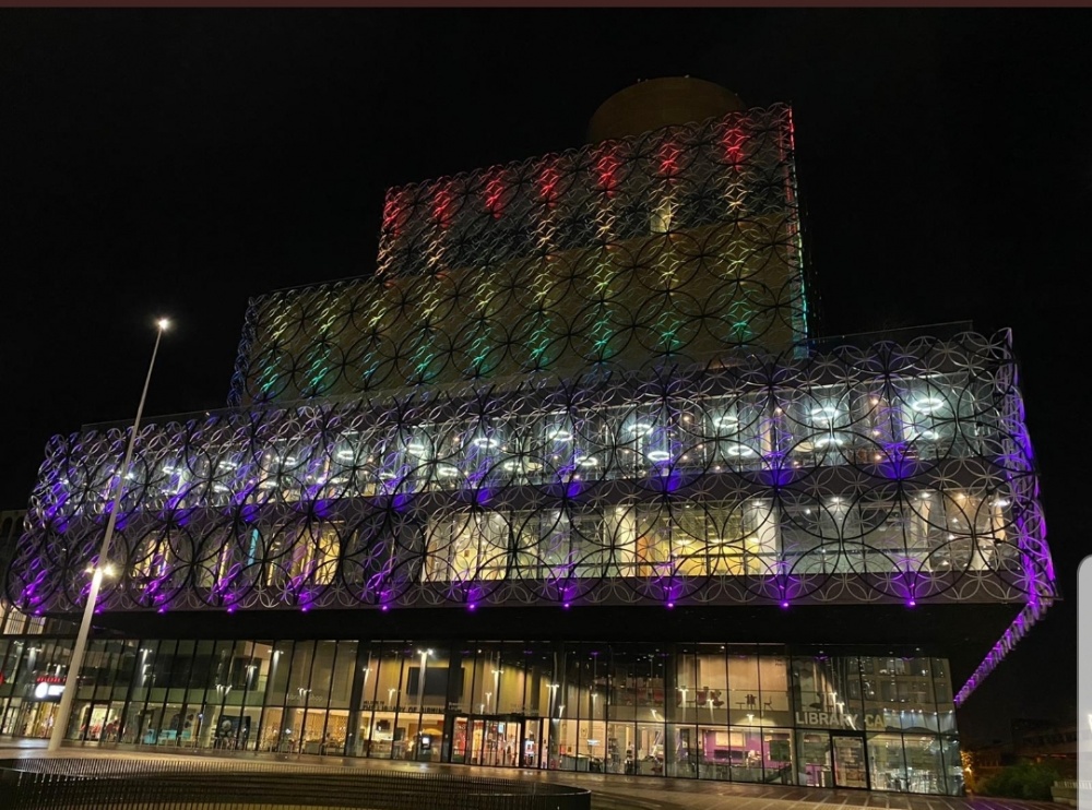 Library of Birmingham lit up for Diwali 2020 with West Midlands Mayor Andy Street