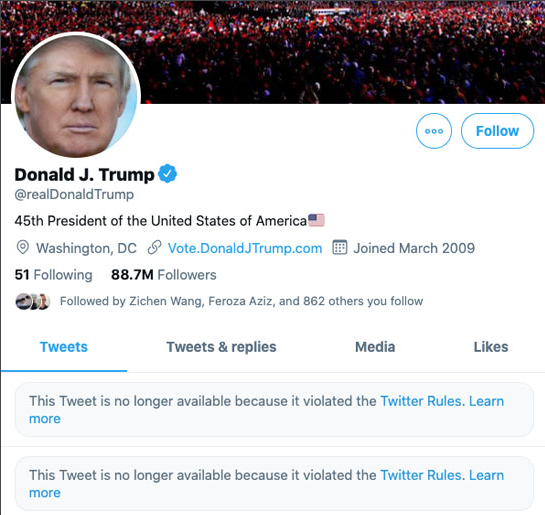 Donald Trump's Twitter account prior to being removed 