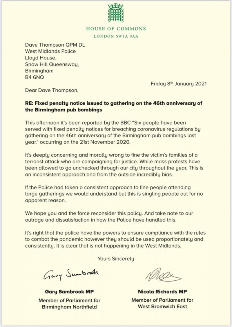 A letter criticising West Midlands Police has been written by Nicola Richards MP and Gary Sambrook MP