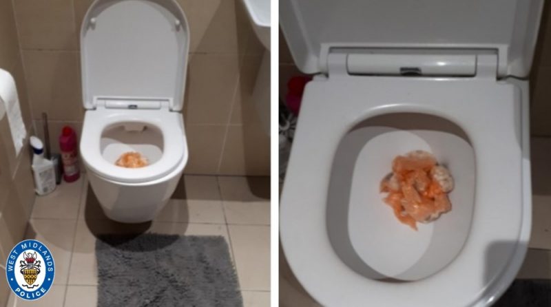 West Midlands Police raided a property and discovered drugs stashed inside the loo 