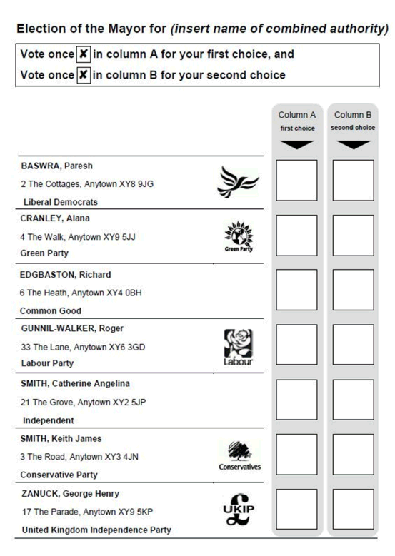 Sample WMCA election ballot paper
