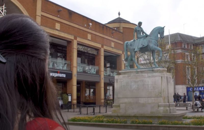 Chief Inspector Khizra Dhindsa looking at the Godiva statue in Coventry city centre