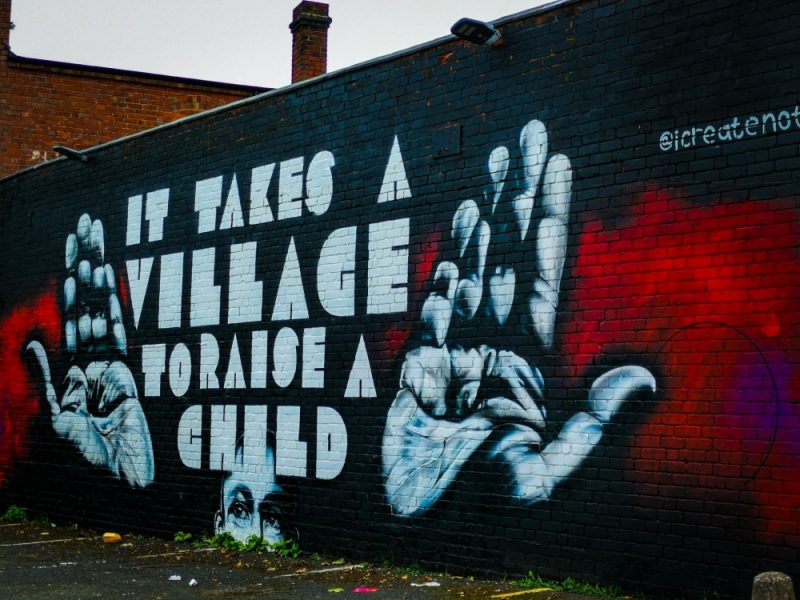 African proverb "It takes a village to raise a child" features as a mural in Lozells 