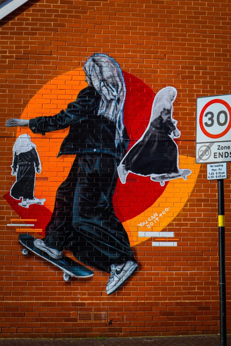 The 'Muslim skater girl' mural in Lozells as part of Gallery37 Downlow project