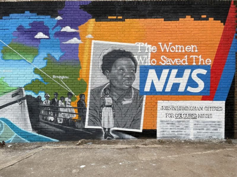 A mural by Bunny Bread paying tribute to the Windrush generation of NHS nurses 