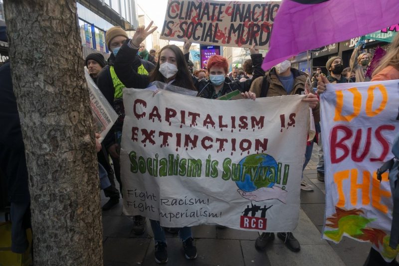 Climate protesters in Glasgow on 3 October, ahead of the COP26 climate conference