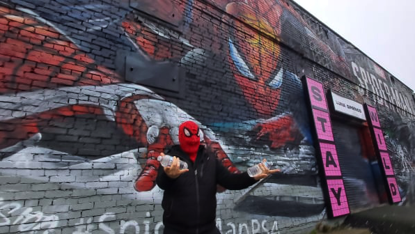 Spider-Man swings into Digbeth to hand out water bottles, food parcels and blankets on Christmas Day