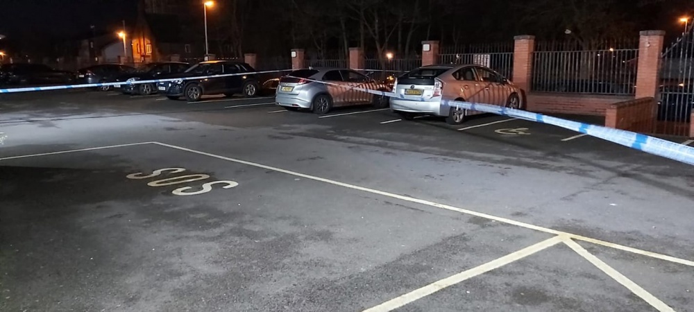Police cordoned off the mosque car park after the alleged shooting in Sara Park