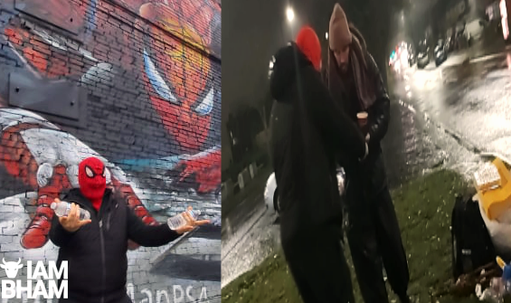 Brum ‘Spider-Men’ swing by to deliver food to city homeless with ‘no way home’