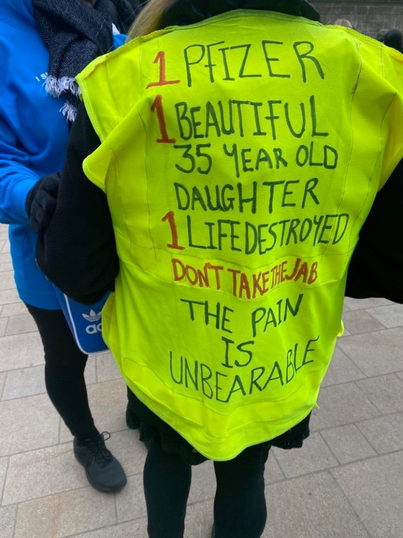 A Birmingham protestor who believes the vaccine caused her daughter to haemorrhage 