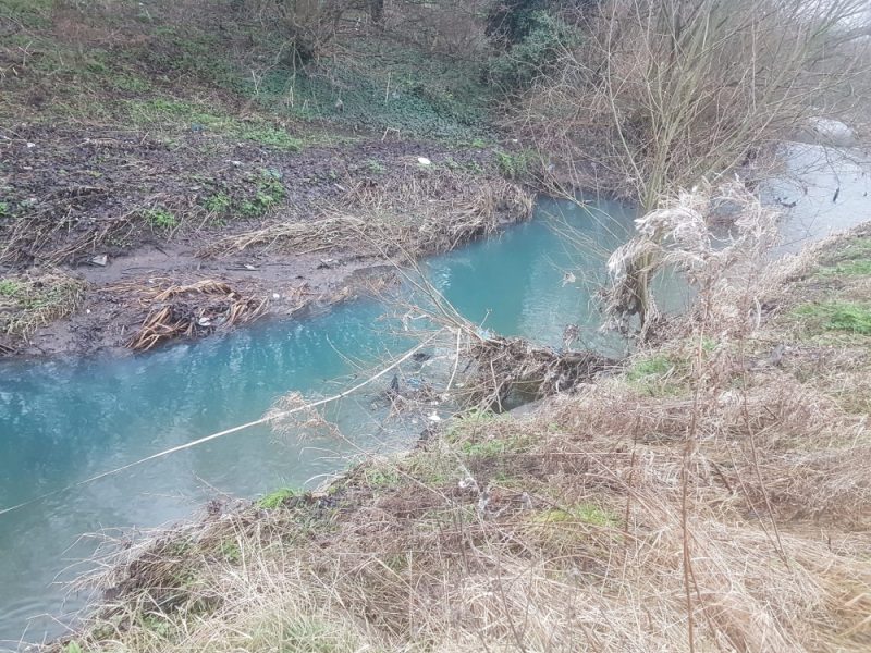 The section of the River Cole in Small Heath seems to be polluted with a blue chemical