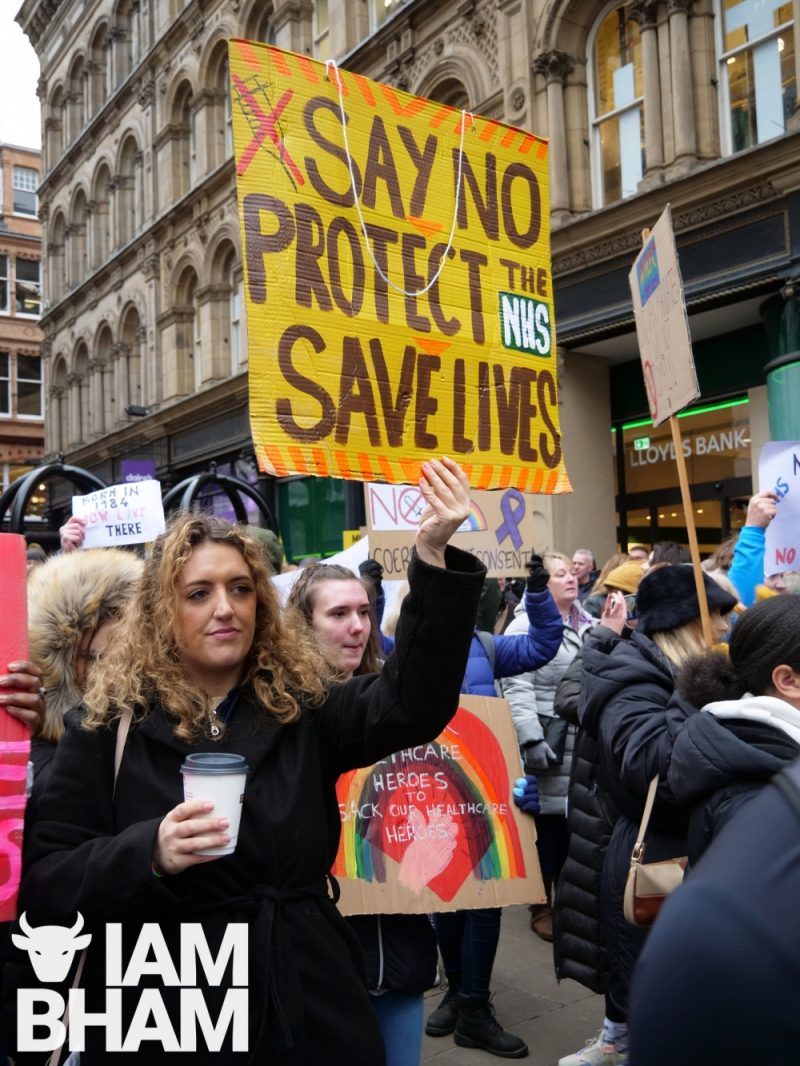 NHS workers joined the Birmingham protest march against mandated COVID vaccinations 