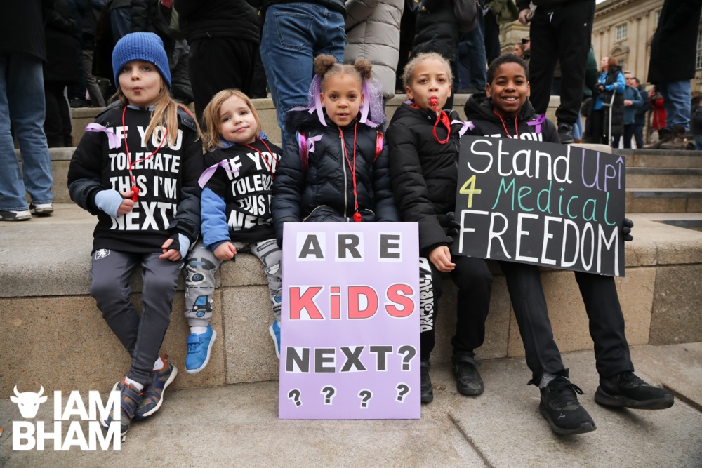 'Are Kids Next?': Young children hold up placards at the Birmingham protest