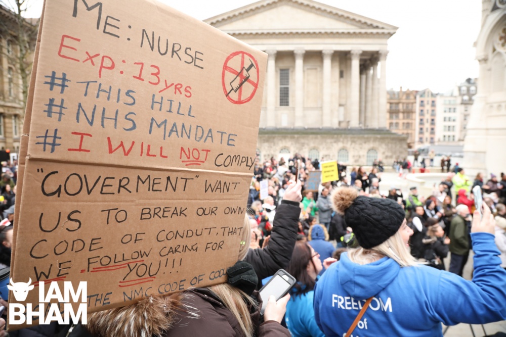 AN NHS worker with 13 years experience attends the vaccinations protest in Birmingham 