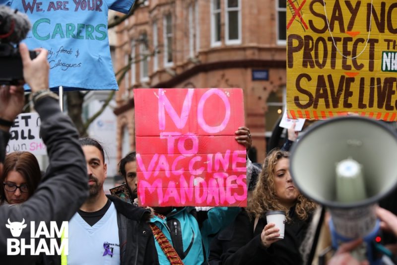 Birmingham protesters against mandated vaccines for NHS staff 