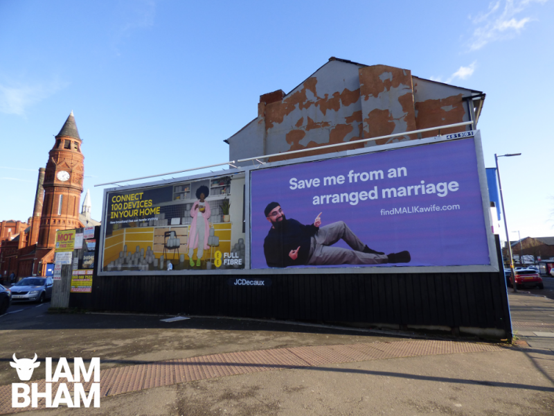 A billboard poster campaign spotted in Small Heath of a Muslim man searching for a wife