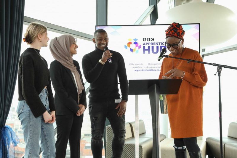 Annie Pinson, Husna Wahid, and Akeem Graham are joined on stage by BBC presenter Nikki Tapper 