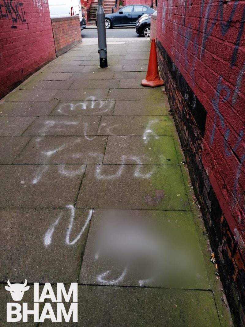 Racist graffiti daubed on a walkway in Small Heath, Birmingham 