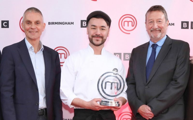 MasterChef 'The Professionals' champion Dan Lee (centre) with filmmaker Steven Knight and BBC Director General Tim Davie in Birmingham 