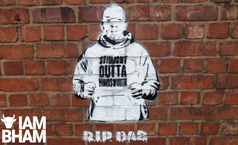 Fresh stencil tribute painted to One-Eyed Baz near Blues ground