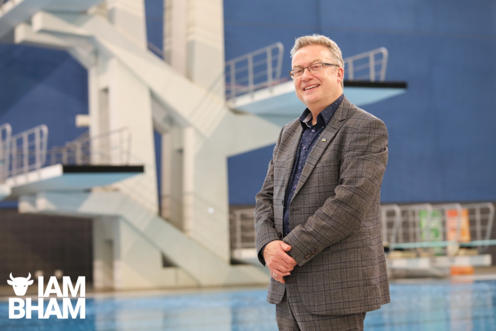Tony McGovern at the new Birmingham 2022 Commonwealth Games Aquatics Centre in Sandwell