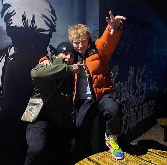 Rapper Jaykae (Janum Khan) with Ed Sheeran in Small Heath, Birmingham