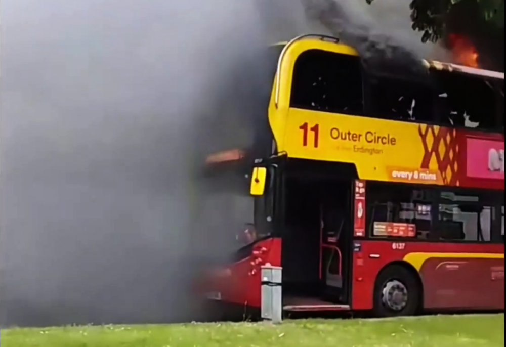 The West Midlands Travel double-decker bus was reduced to a burnt out shell