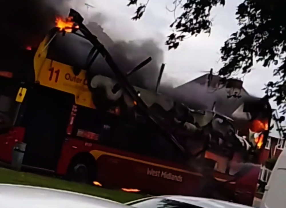 The West Midlands Travel double-decker bus was reduced to a burnt out shell
