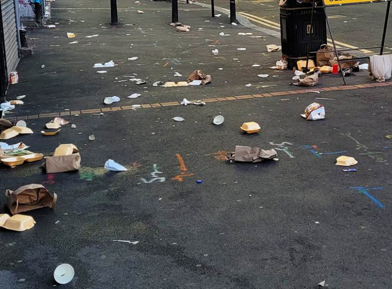 Birmingham's Hurst Street strewn with garbage ahead of the Commonwealth Games 2022