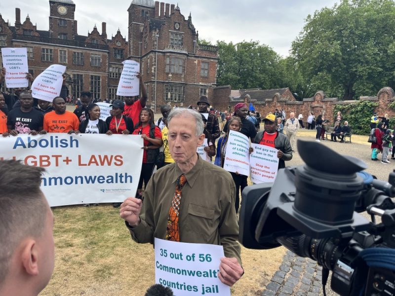 The protest was coordinated by Peter Tatchell and the Out and Proud African LGBTI group