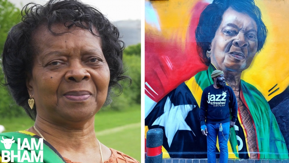 Migrant mural featuring NHS nurse from St. Kitts painted for Birmingham 2022 Festival