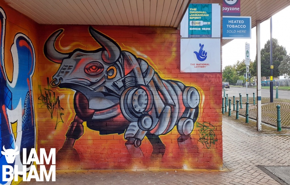 The Birmingham Bull is immortalised in a new mural by tattooist Tokes