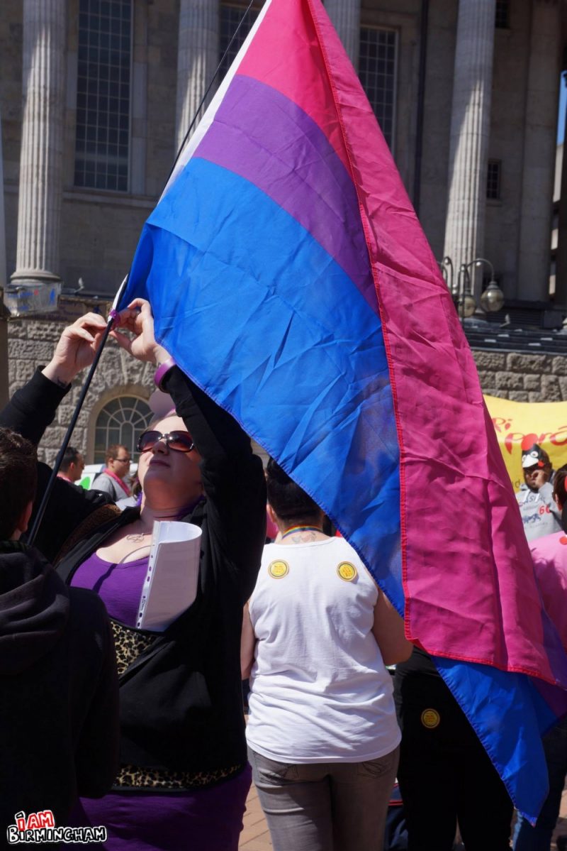 A bisexual flag at Birmingham Pride 2013 