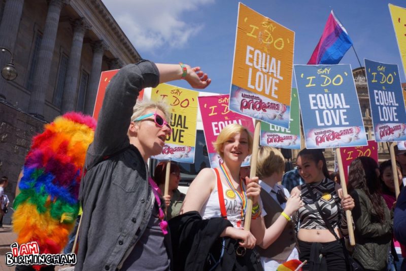 'Equal Love' protest placards and banners at Birmingham Pride 