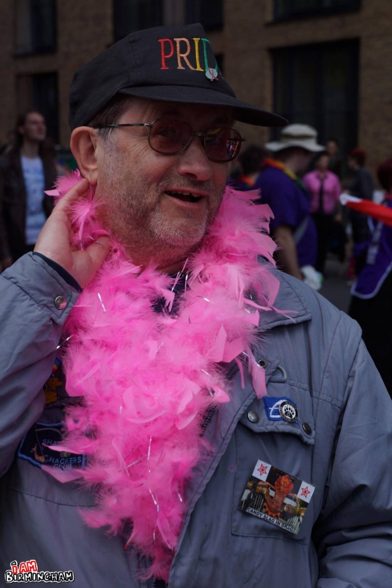 Pink feather boa at Pride 