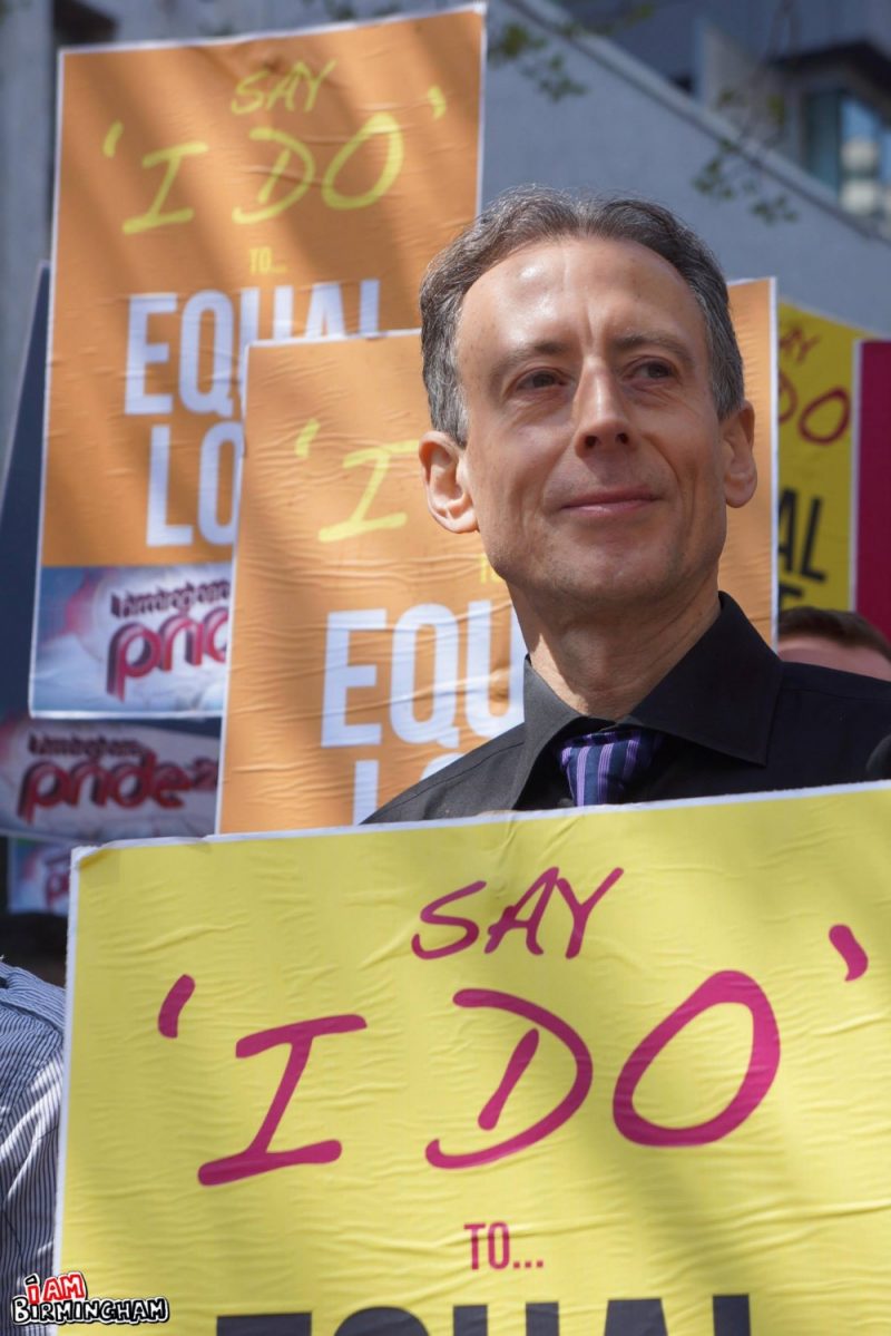 Peter Tatchell marching at Birmingham Pride 