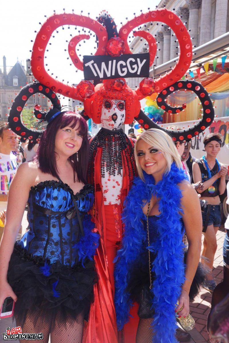 Drag cabaret artist Twiggy with friends at Birmingham Pride 