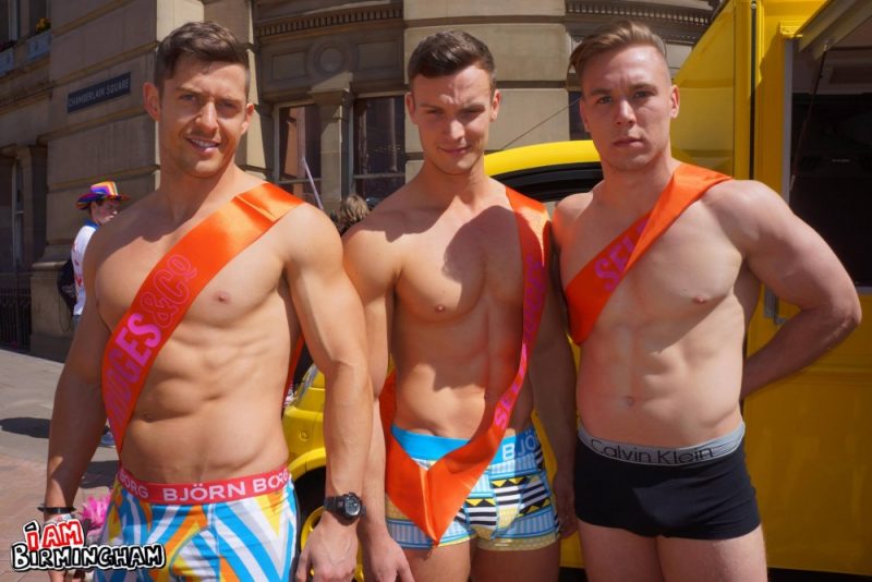 Naked nude muscle men promoting Selfridges store at Birmingham Pride 2013 