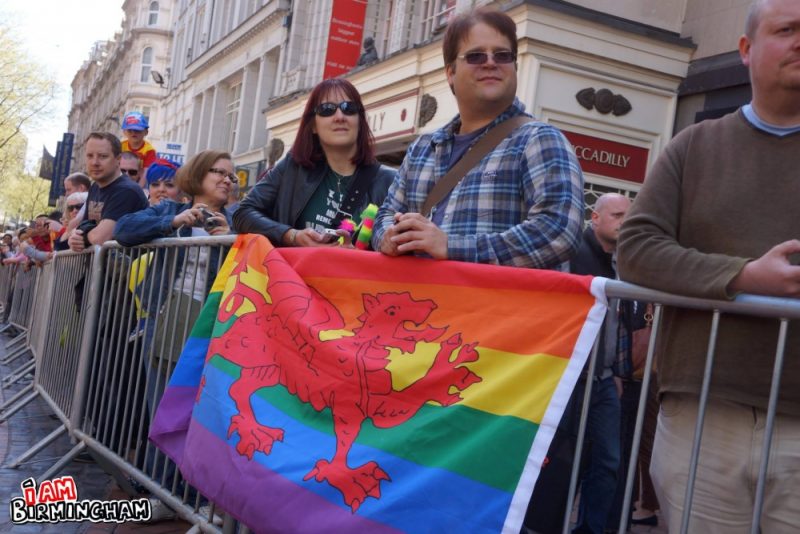 A Welsh Wales rainbow Pride flag in Birmingham 