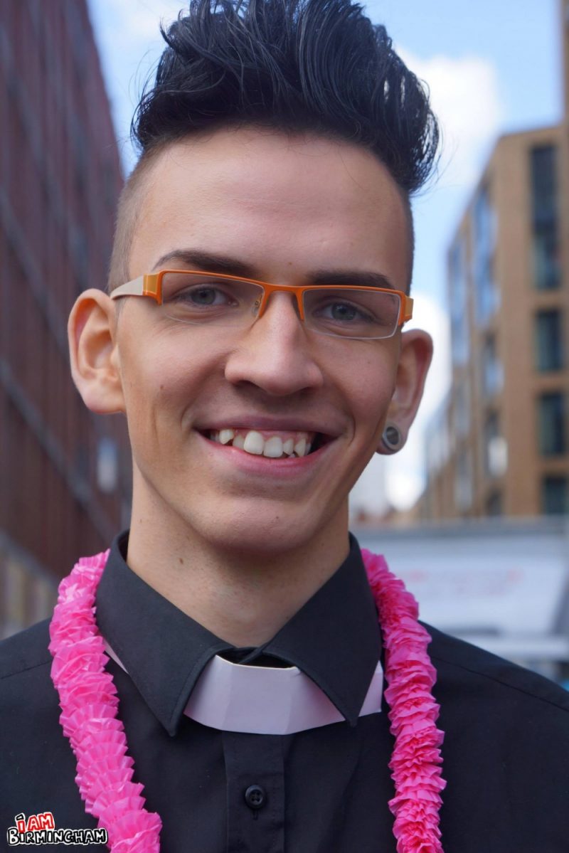 A reveller dressed up as a vicar at Pride 