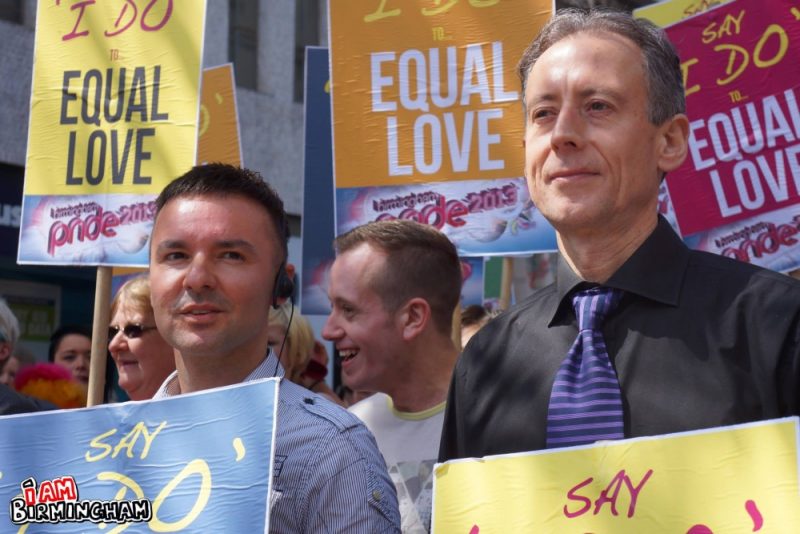 Birmingham Pride director Lawrence Barton and LGBT human rights activist Peter Tatchell lead the parade 