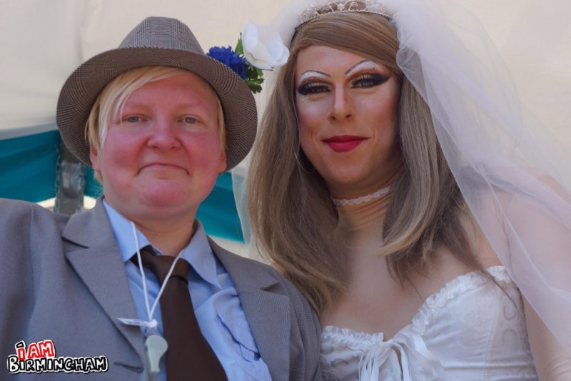 Drag bride and groom costumes at Birmingham Pride