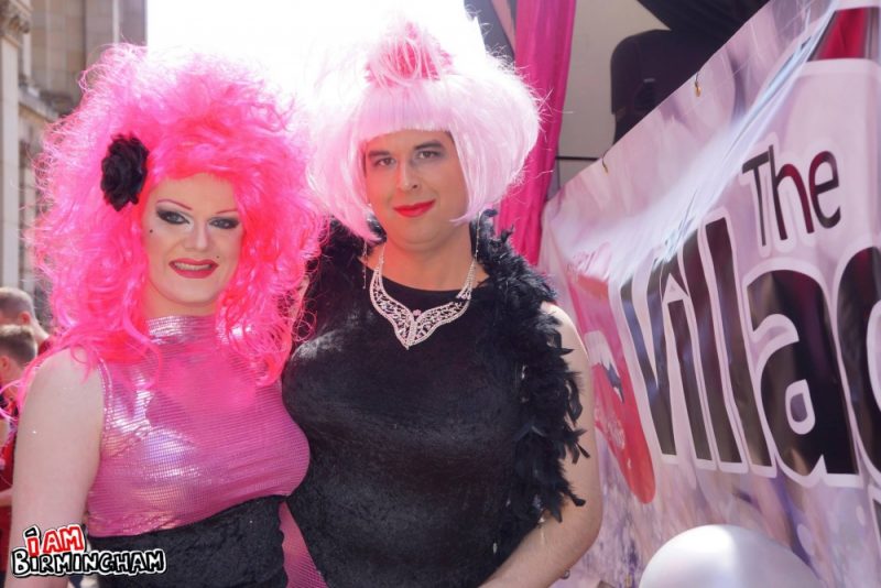 Pink drag costumes at Birmingham Pride